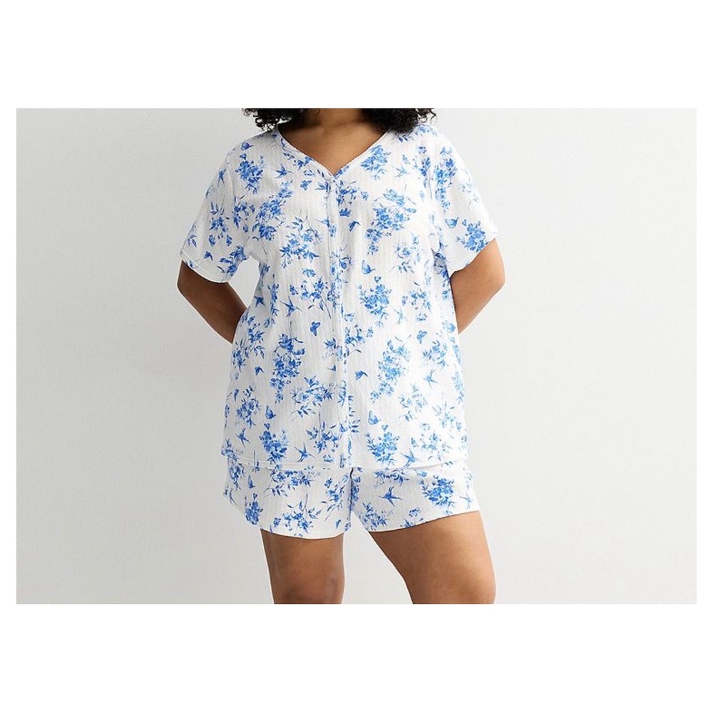 Croft & Barrow Pajama Set Women 3X Blue White Floral Hummingbird Butterfly NEW